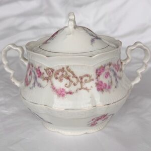 Antique ZS & Co Bavaria Orleans Pink Rose Lidded Sugar Bowl Porcelain 1880-1918